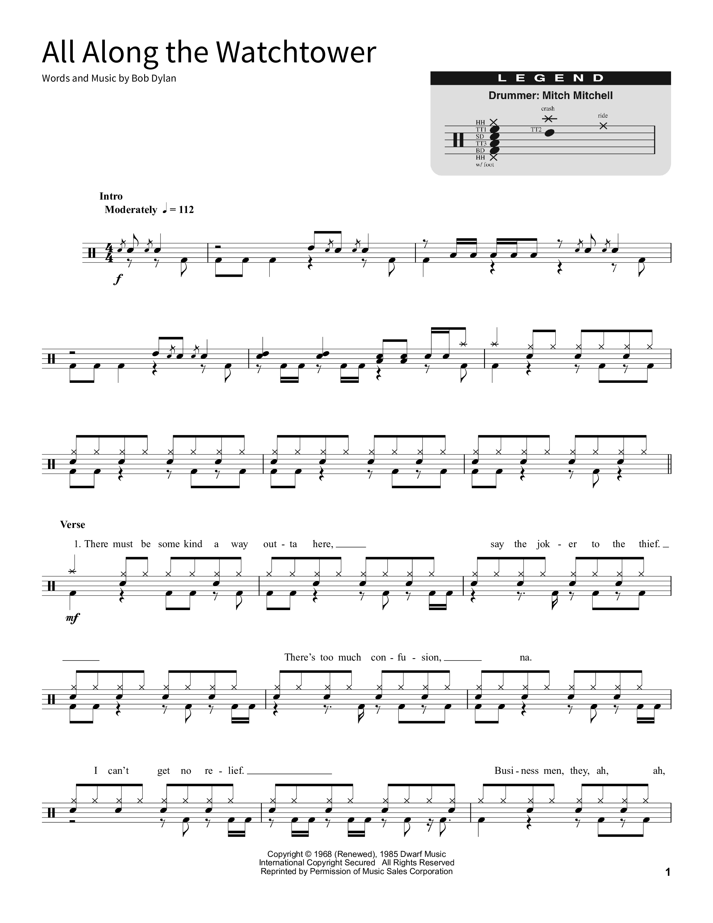 Play Official version of All along the watchtower Sheet Music by