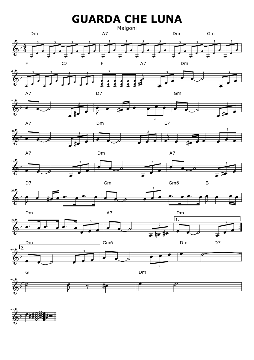 Guarda che luna Sheet music for Piano (Solo) | Musescore.com