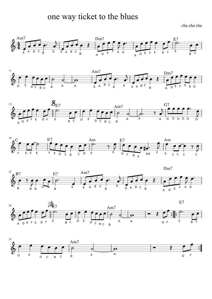 one way ticket to the blues Sheet music for Flute (Solo) | Musescore.com