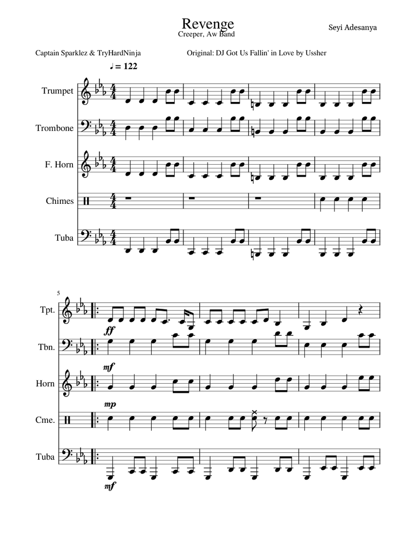 Revenge Creeper, Aw Band! Sheet music for Trombone, Tubular bells