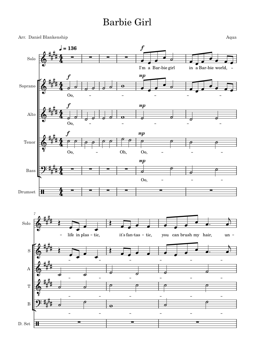 Barbie Girl - Aqua - A Cappella Sheet music for Piano, Violin, Drum ...
