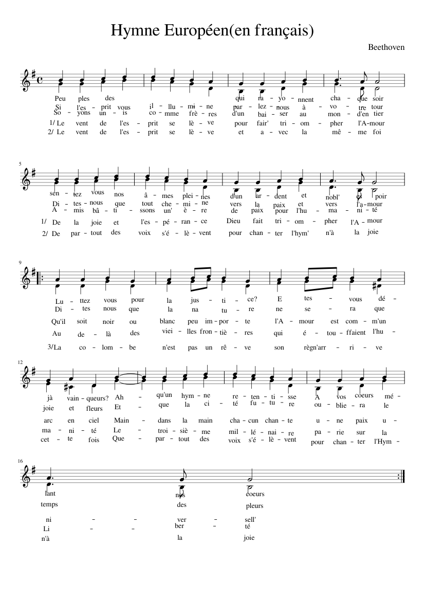 Hymne Européen(en français) Sheet music for Piano (Solo) | Musescore.com