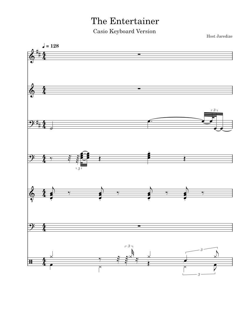 The Entertainer Sheet Music for Piano, Guitar, Bass guitar, Drum group ...