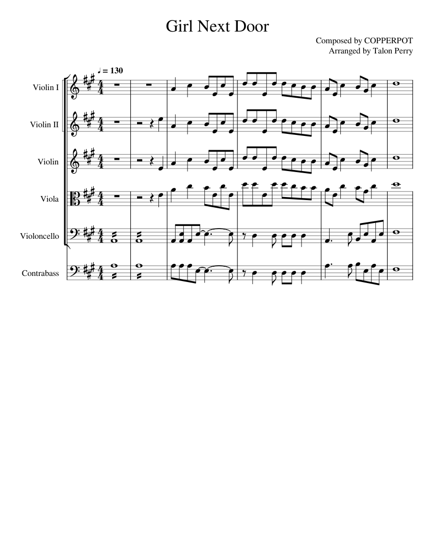Girl Next Door by Copperpot Sheet music for Contrabass, Violin, Viola