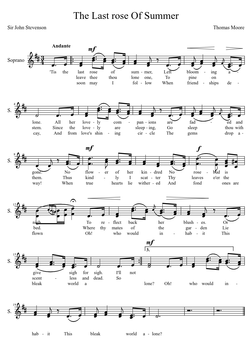 The Last Rose Of Summer Sheet music for Soprano (Solo) | Musescore.com