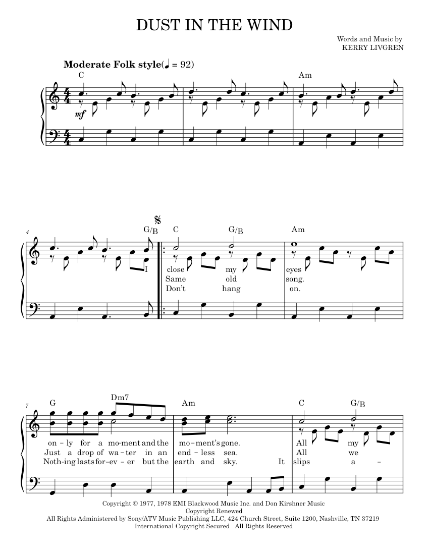 Play Official version of Dust in the wind sheet music by Kansas for