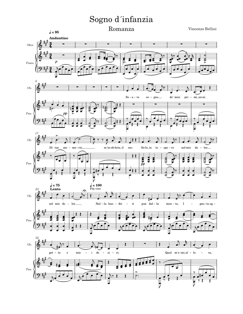 Sogno d´infanzia LAM Low voice Vincenzo Bellini Sheet music for