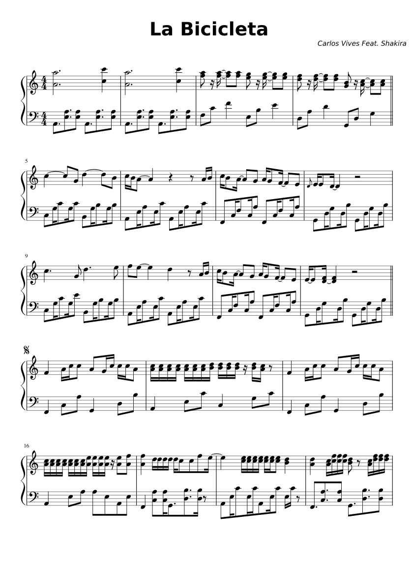 La Bicicleta (Do M) Sheet music for Piano (Solo) | Musescore.com