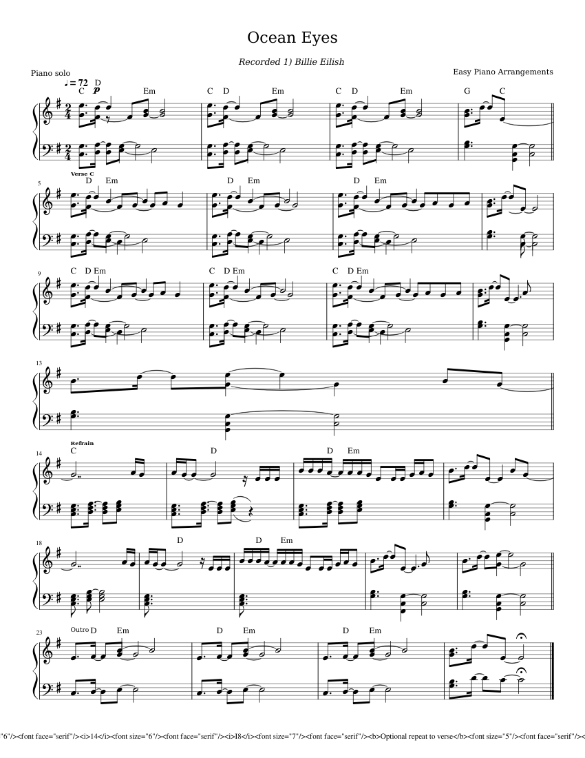 Ocean eyes Sheet music for Piano (Solo)