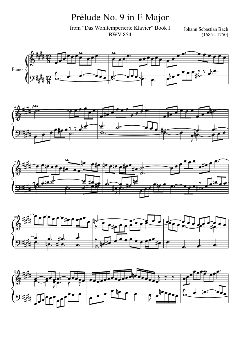 Prélude No. 9 BWV 854 in E Major Sheet music for Piano (Solo) |  Musescore.com