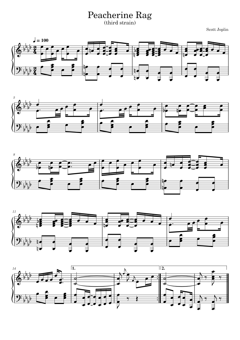 Peacherine rag – Scott Joplin Sheet music for Piano (Solo) | Musescore.com