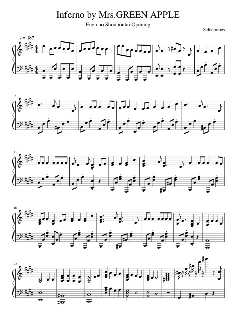 Inferno by Mrs GREEN APPLE Sheet music for Piano (Solo) | Musescore.com