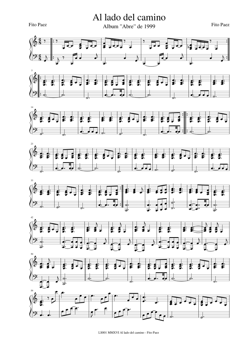 Al lado del camino Fito Páez Sheet music for Piano (Solo) | Musescore.com