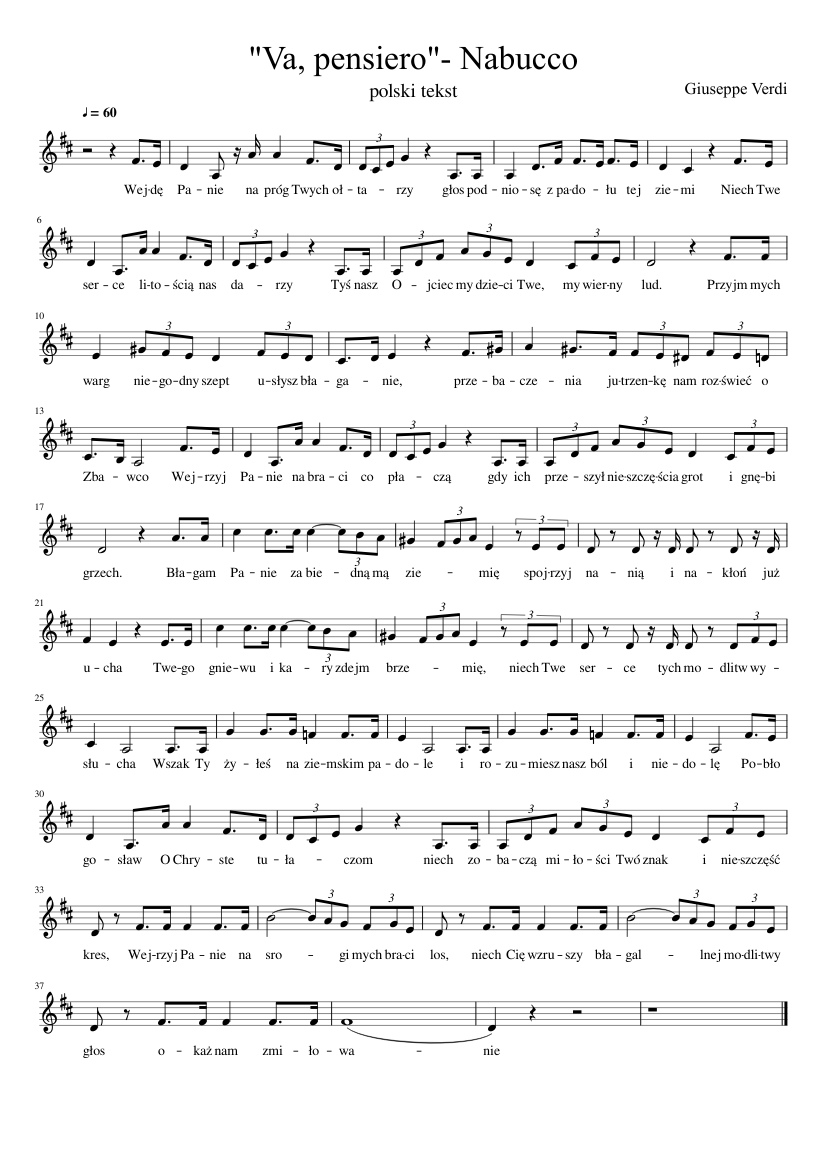 Va, pensiero"- sama melodia Sheet music for Piano (Solo) | Musescore.com