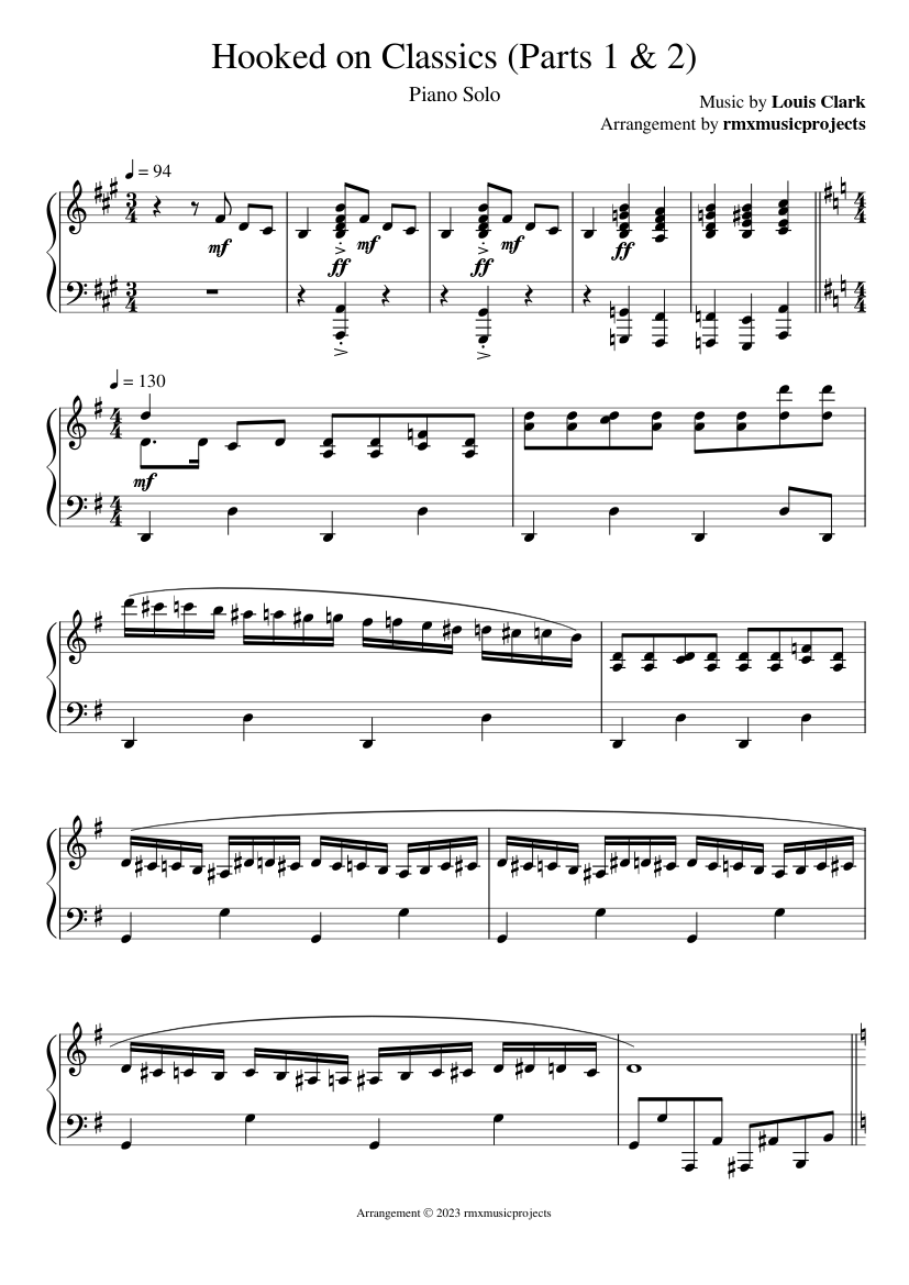 Hooked on classics parts 1 2 louis clark sheet music for piano