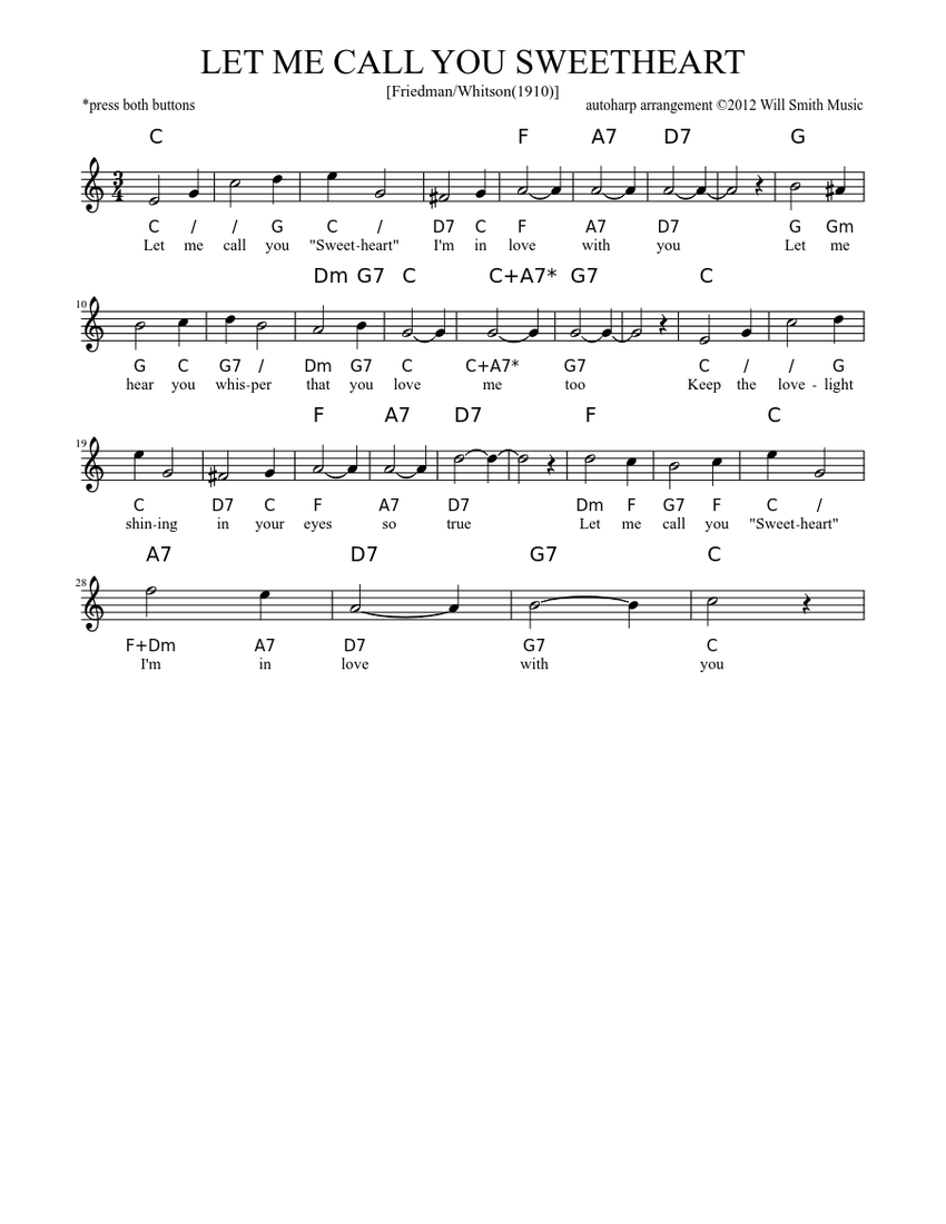 Let Me Call You Sweetheart Chorus In C Sheet Music For Piano Solo 
