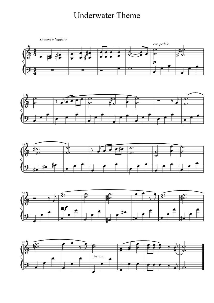 Super Mario Underwater Theme Sheet music for Piano (Solo) Easy