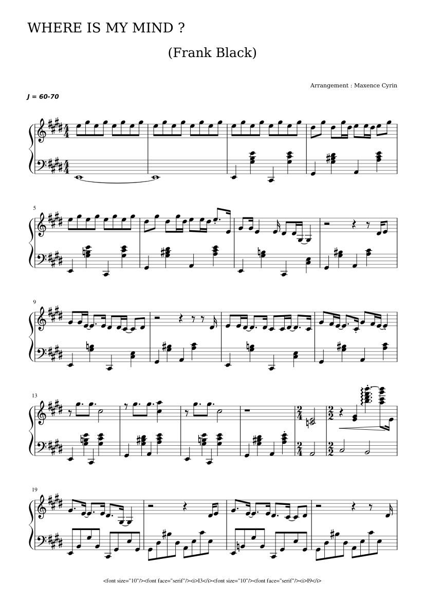 Where is My Mind Sheet music for Piano (Solo) | Musescore.com