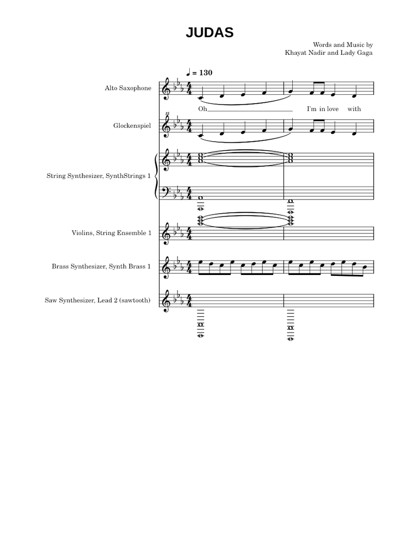 Judas – Lady Gaga Sheet music for Alto, Saxophone alto, Glockenspiel, Snare  drum & more instruments (Mixed Ensemble) | Musescore.com