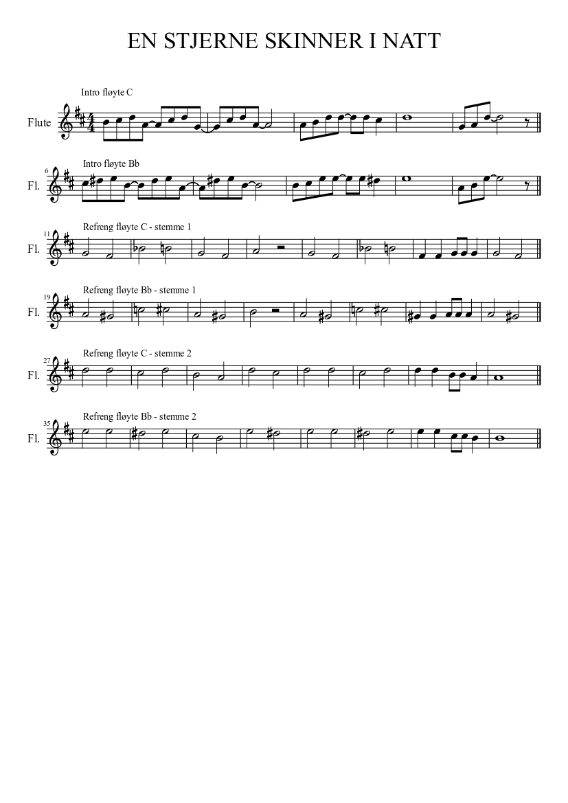 EN STJERNE SKINNER I NATT Sheet music for Flute (Solo) | Musescore.com
