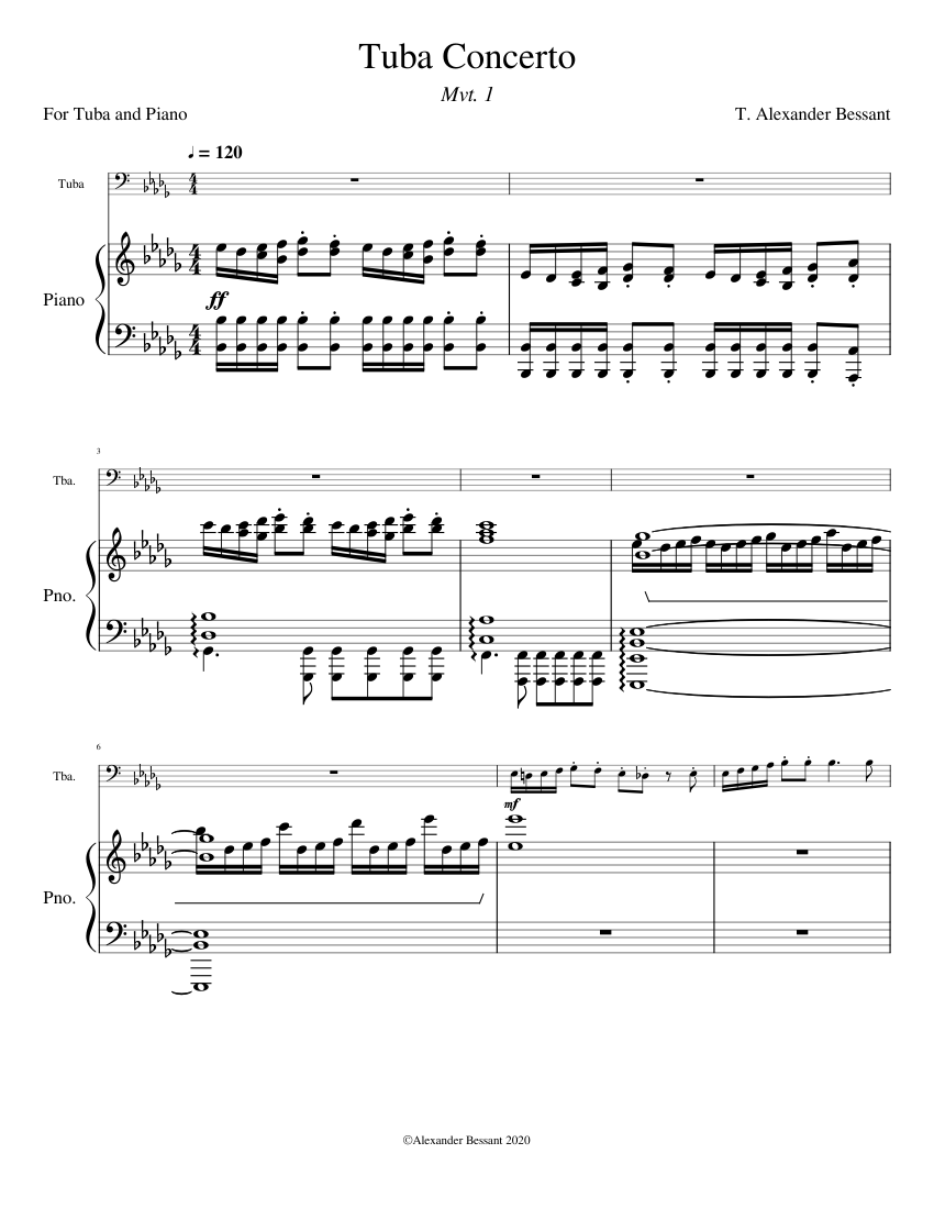 Tuba Concerto Movement One Sheet music for Piano, Tuba (Solo ...