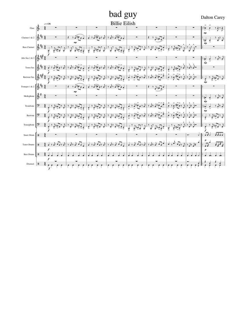 Bad Guy Sheet music for Trombone, Tuba, Flute, in bflat