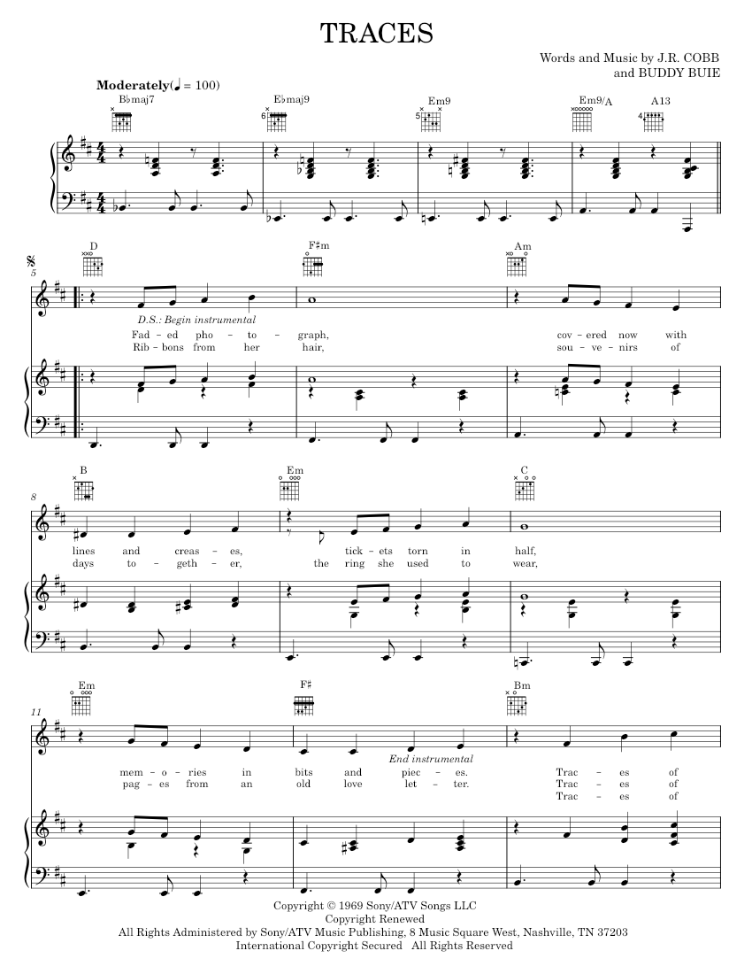 Play Official version of Traces Sheet Music by Classics IV for Piano ...