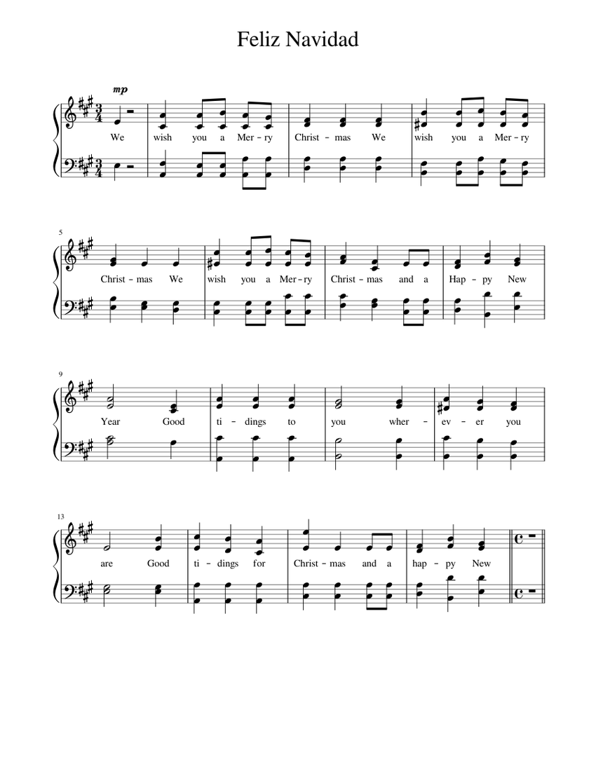 Feliz Navidad Sheet Music For Piano Solo Musescore