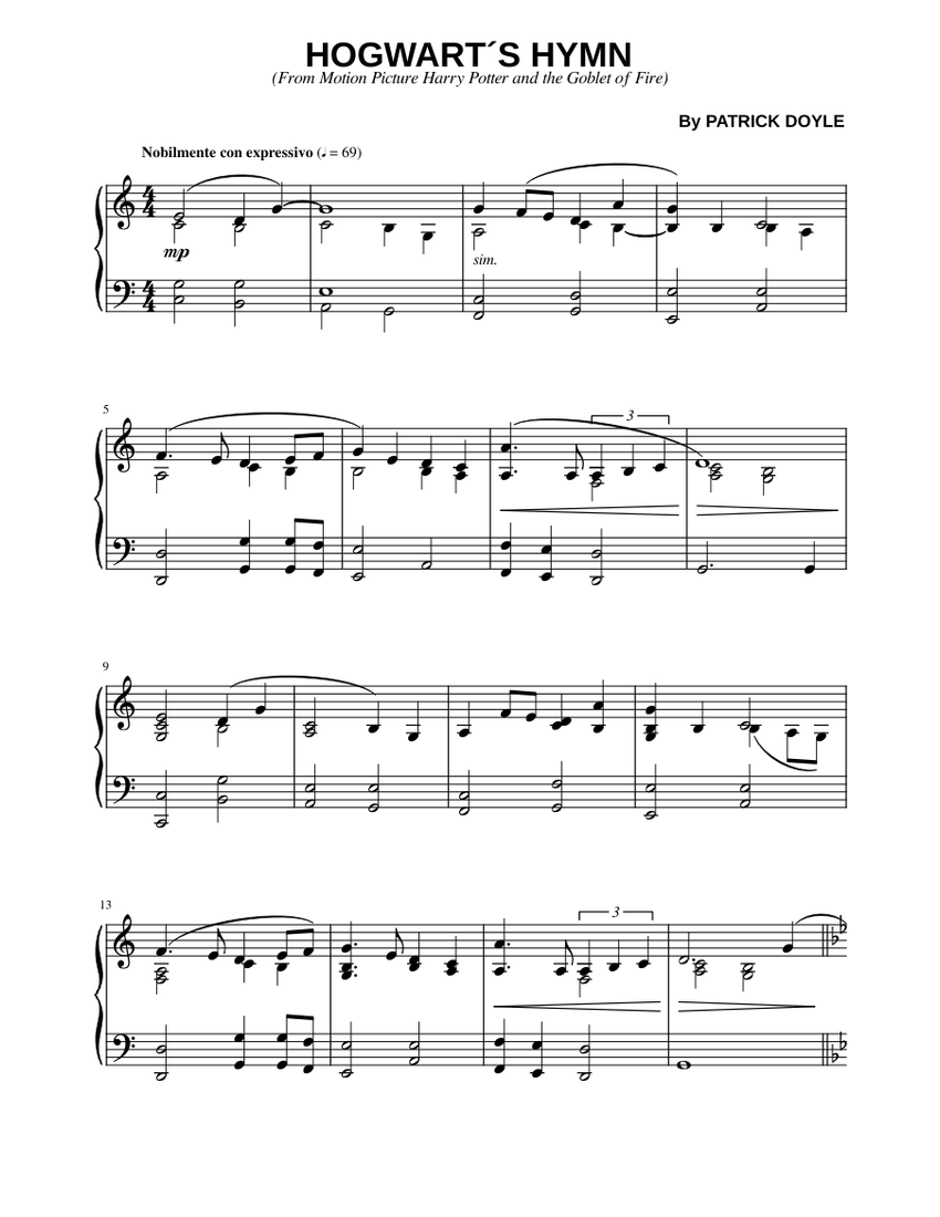 HOGWART´S HYMN Sheet music for Piano (Solo) | Musescore.com