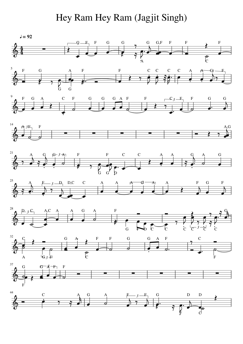 Hey Ram Dhun Jagjit Singh Sheet music for Piano (Solo) | Musescore.com