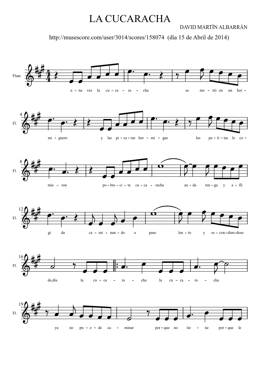 la cucaracha Sheet music for Flute (Solo)