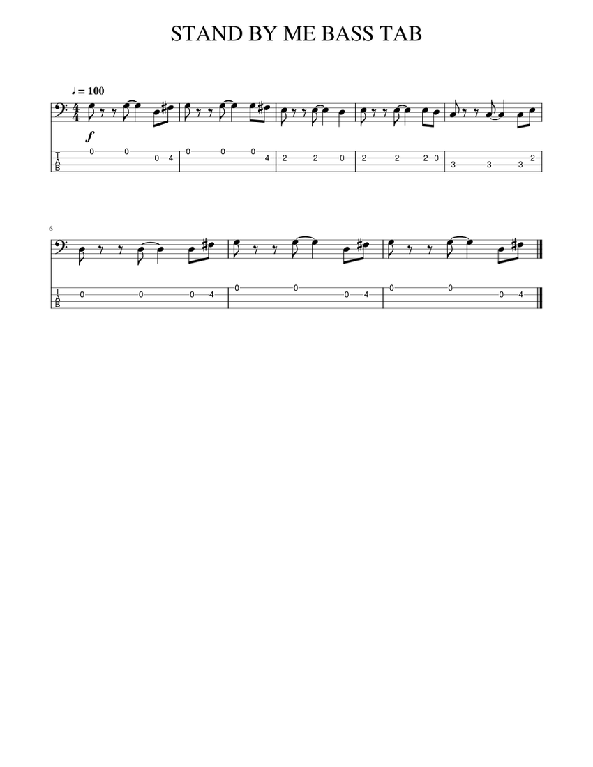 STAND BY ME BASS TAB Sheet music for Bass guitar (Solo)