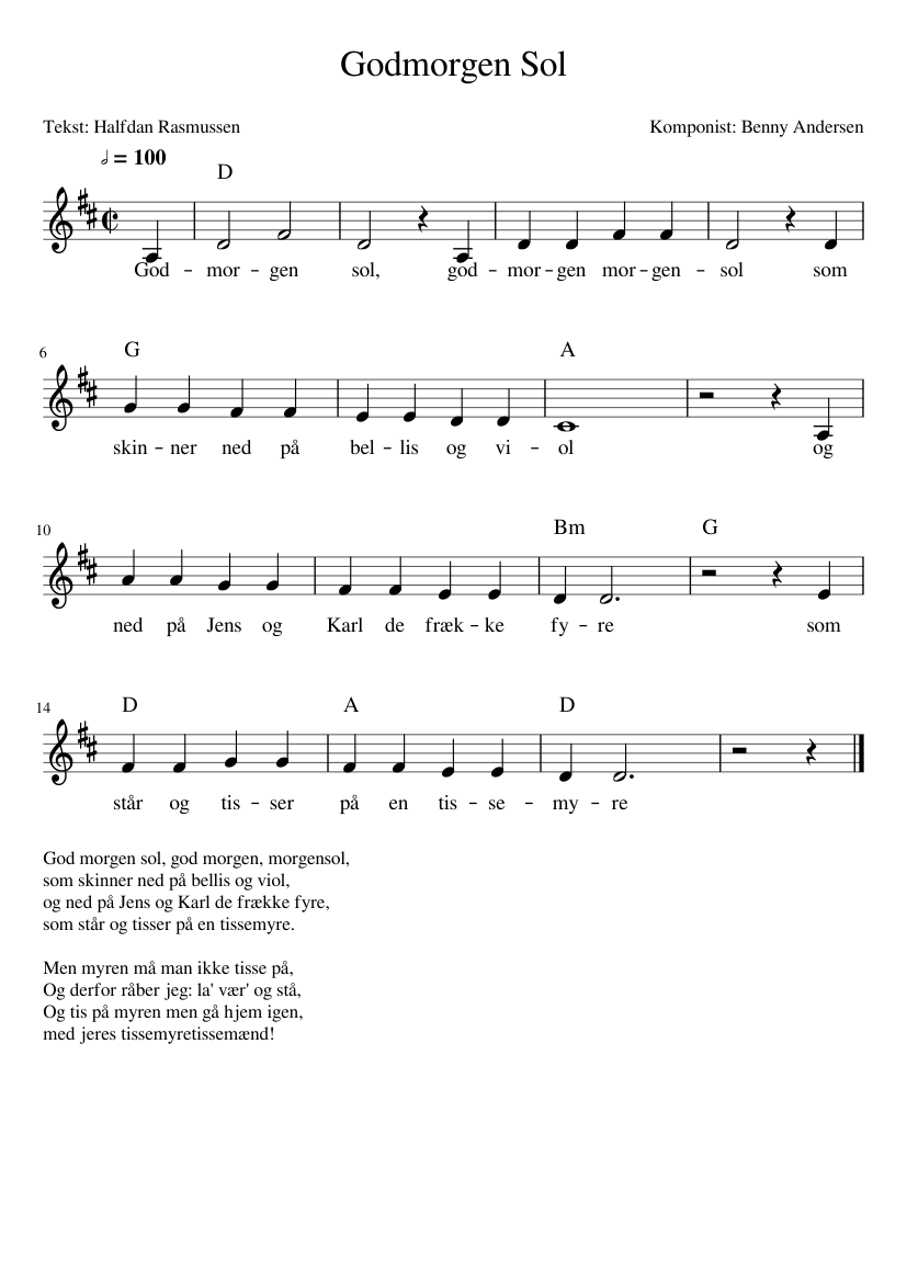 Godmorgen Sol Sheet music for Piano (Solo) | Download and print in PDF or  MIDI free sheet music with lyrics | Musescore.com