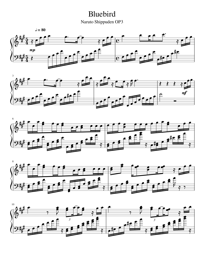 Bluebird (Naruto Shippuden OP3) Sheet music for Piano (Solo) | Musescore.com