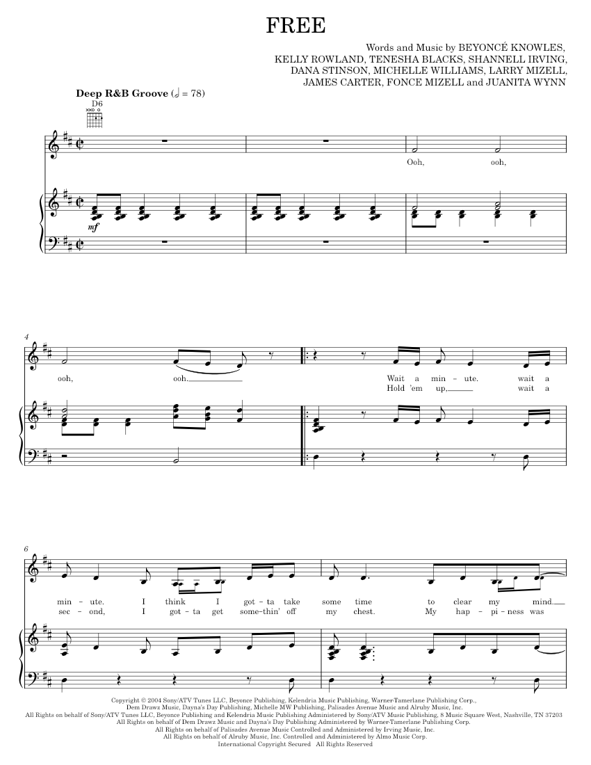 Play Official version of Free sheet music by Beyoncé for Piano, Vocals ...