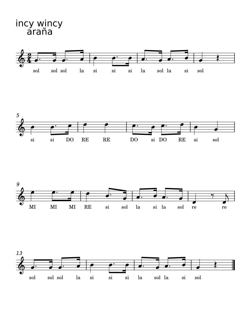 Incy Wincy Spider - Misc Traditional Sheet music for Vocals (Solo ...