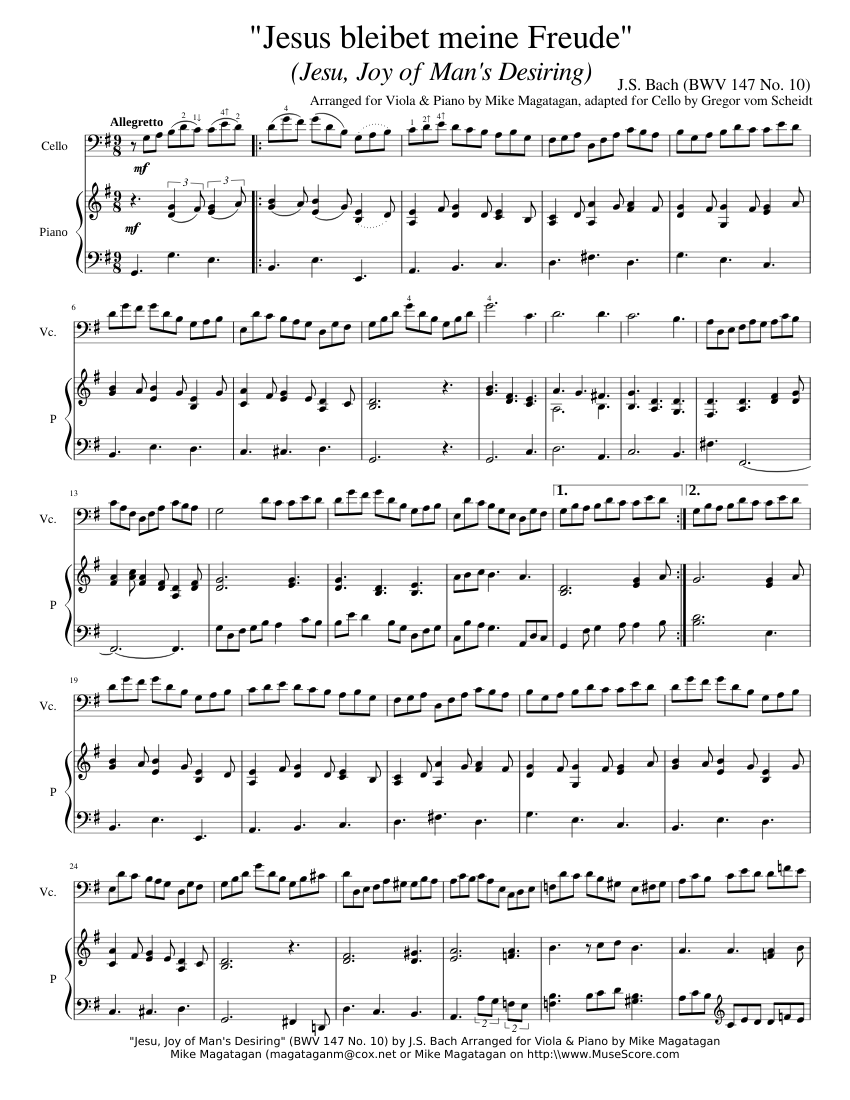 Jesus bleibet meine Freude" (Jesu, Joy of Man's Desiring) Sheet music for  Piano, Cello (Solo) | Musescore.com
