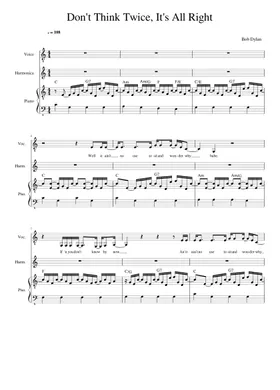 Don't Think Twice, It's All Right (Lead sheet with lyrics ) Sheet music for  Piano (Solo) Easy