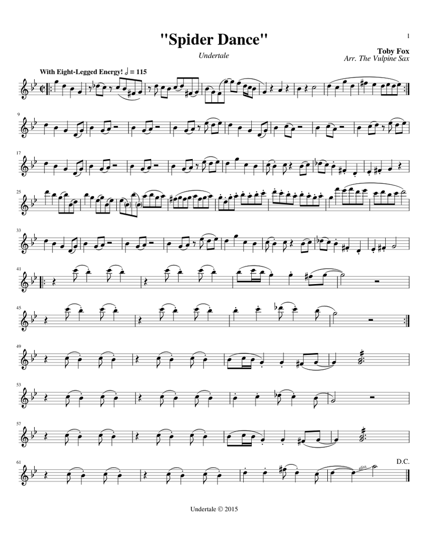 Spider Dance Tenor Sax Solo Sheet Music For Saxophone Tenor Solo Download And Print In Pdf Or Midi Free Sheet Music For Spider Dance By Toby Fox Soundtrack Musescore Com