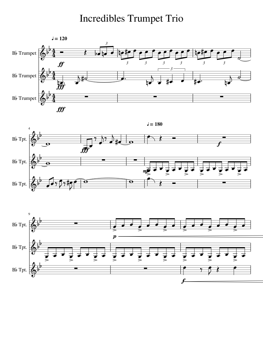 Incredibles Trumpet Trio Sheet Music For Trumpet In B-flat (Mixed Trio ...