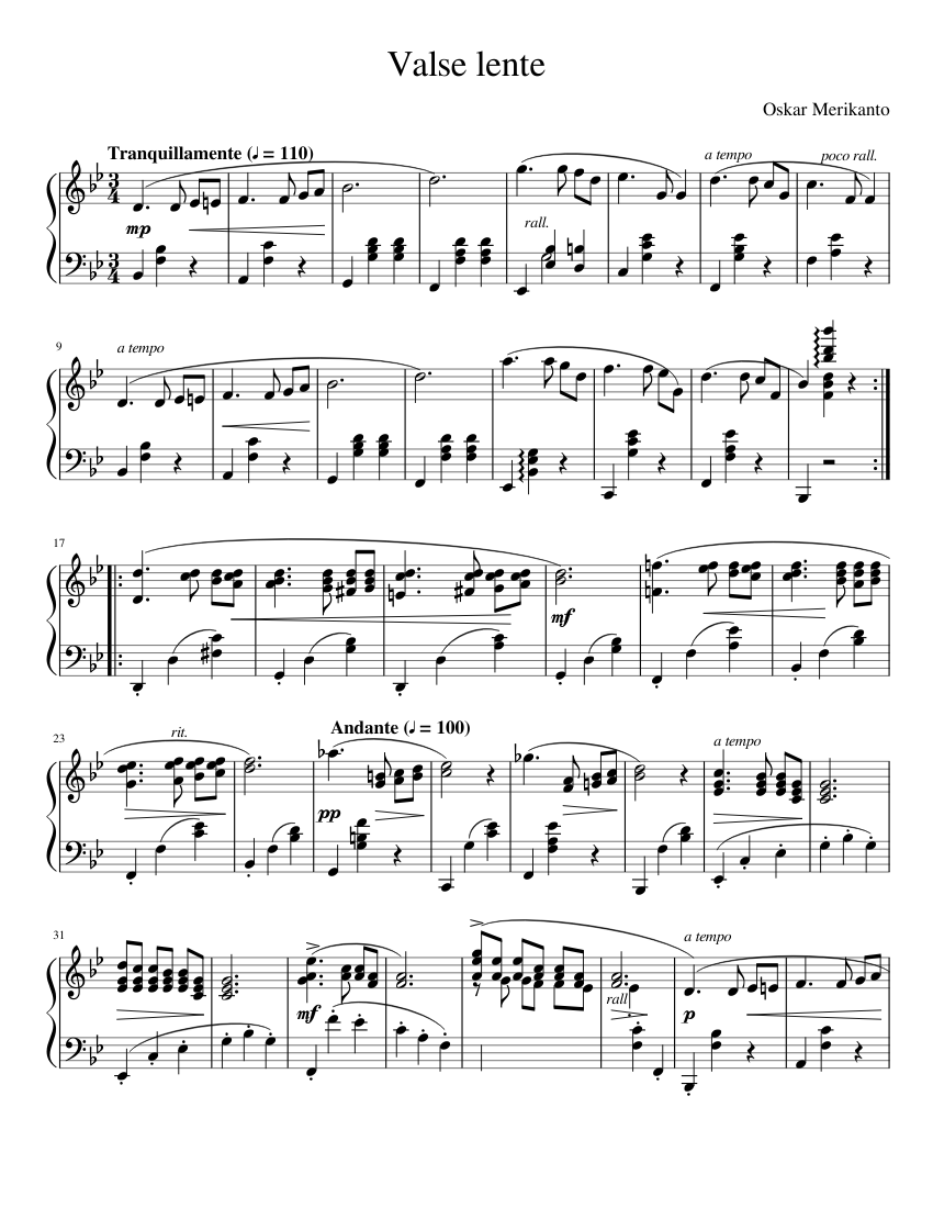 Valse Lente Sheet music for Piano (Solo) | Musescore.com