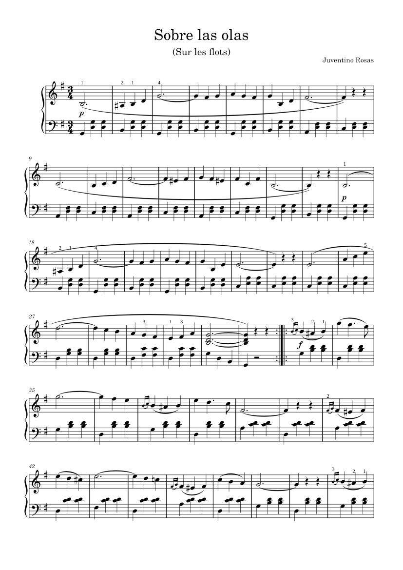Sobre las olas - Juventino Rosas Sheet music for Piano (Solo) |  Musescore.com