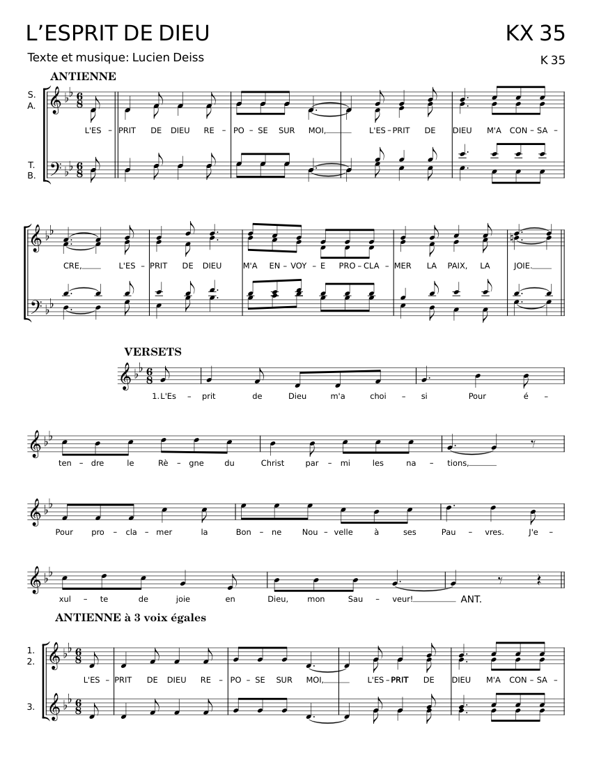 L'Esprit de Dieu repose sur moi - Lucien Deiss Sheet Music for ...