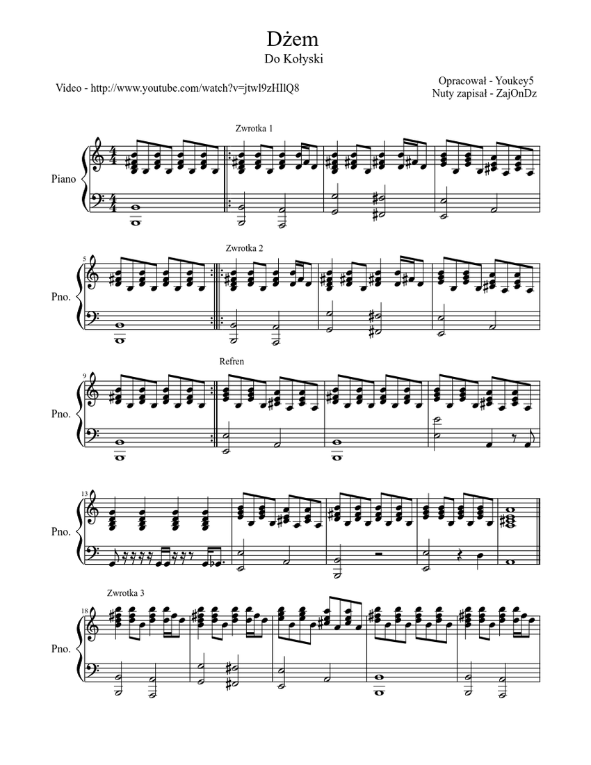 Dzem Do Kolyski Sheet Music For Piano Solo Musescore Com