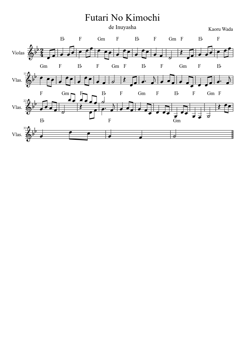 Futari no Kimochi de Inuyasha Sheet music for Strings group (Solo) |  Musescore.com