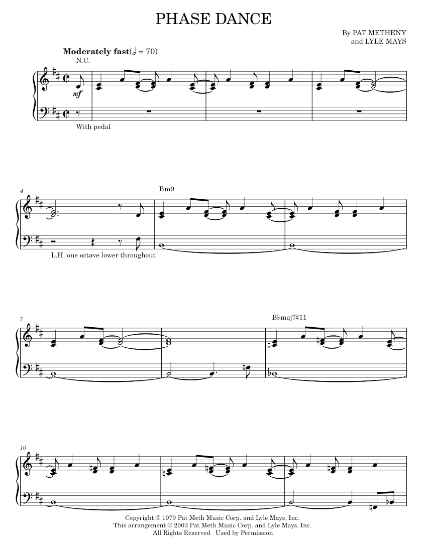 Phase Dance Sheet music for Piano by Lyle Mays, Pat Metheny Official