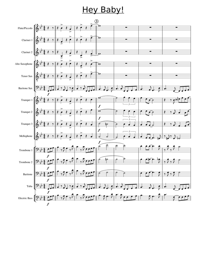 Hey Baby! Sheet music for Trombone, Mellophone, Flute, in b