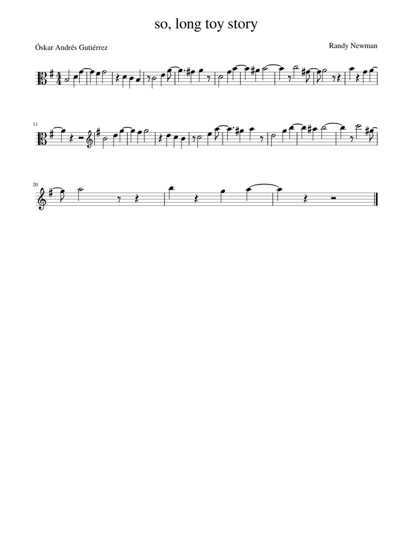 so_long_toy_story Sheet music for Violin (Solo)