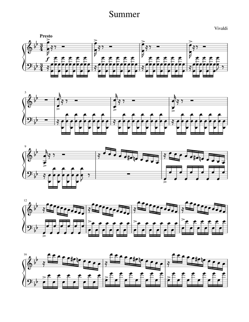Vivaldi - Summer Sheet music for Piano (Solo) | Musescore.com