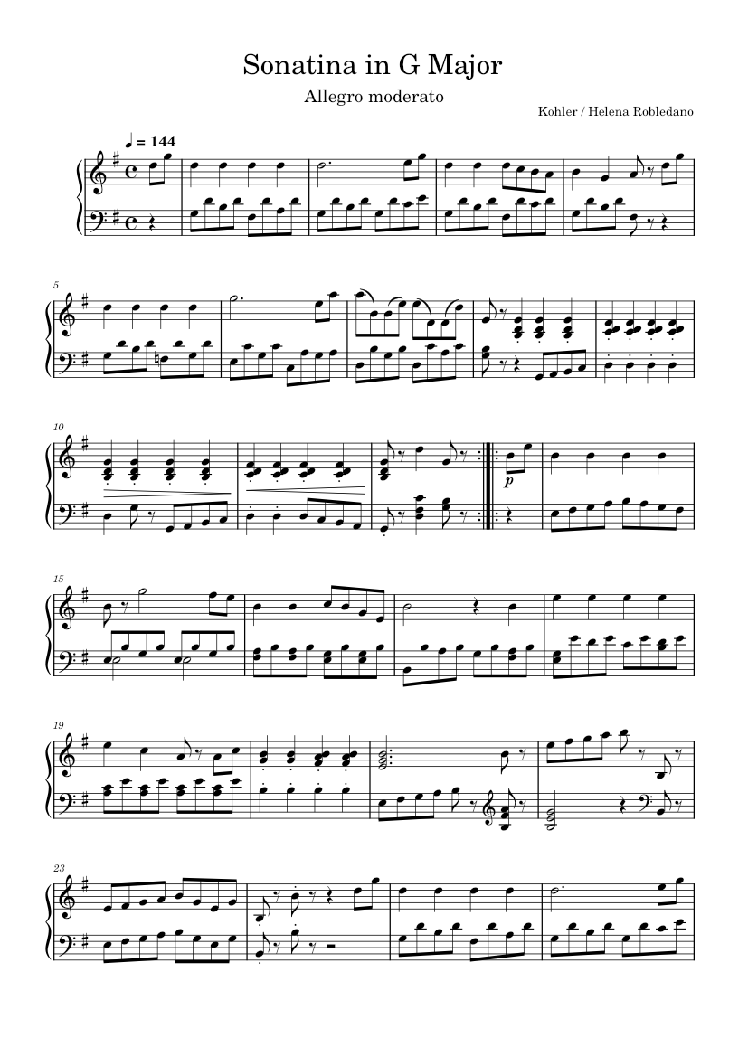 Sonatina in G Major – Louis Kohler Sonatina in G Major Sheet Music for ...
